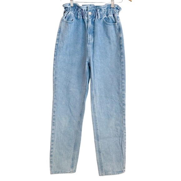Pacsun Mom Jeans Paper Bag Waist High Rise Light Wash Denim‎ Trousers XS Retro - Picture 1 of 13